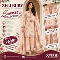 Blossom Grace: Zellbury Summer Collection '26 Peach Floral 3-Piece Cotton Suit