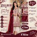 Zellbury 3 Piece Maroon & White Cotton Suit – Digital Printed Shirt, Dupatta & Dyed Trouser | WULC26E34223