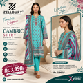 Zellbury Digital Printed Cambric 3-Piece Suit for Women – Turquoise Printed Shirt, Dupatta & Trouser | WPW2532877