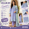 Periwinkle Dream: Zellbury Summer Collection '26 Purple & Mint 3-Piece Cotton Suit