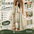 Verdant Grace: Zellbury Summer Collection '26 Green & Off-White 3-Piece Cotton Suit