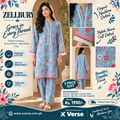 Zellbury 2 Piece Digital Printed Cotton Suit – Sky Blue Floral Printed Shirt &amp; Trouser | Elegant Pakistani Cotton Dress