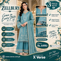 Zellbury 3 Piece Sky Blue Cotton Suit – Digital Printed Shirt, Dupatta & Dyed Trouser | WUCQ1X30050