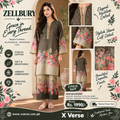 Zellbury 2 Piece Digital Printed Cotton Suit – Olive Green Floral Shirt & Trouser | Premium Pakistani Cotton Dress
