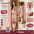 Zellbury 2 Piece Digital Printed Cotton Suit – Printed Shirt with Floral Dupatta | Elegant Pink & Beige Pakistani Suit