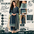 Zellbury 2 Piece Digital Printed Cotton Suit – Navy Blue Printed Shirt & Dupatta | Elegant Pakistani Cotton Dress