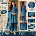 Zellbury 2 Piece Digital Printed Cotton Suit – Blue Printed Shirt & Trouser with Matching Dupatta | Premium Cotton