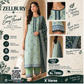 Zellbury 2 Piece Digital Printed Cotton Suit – Green & Blue Printed Shirt with Matching Dupatta | Premium Cotton