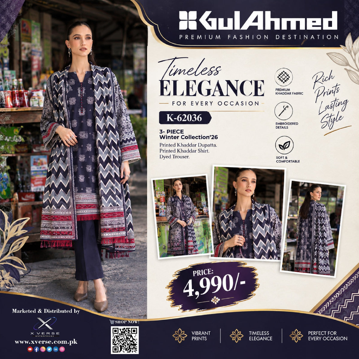 Gul Ahmed K-62036 3-Piece Printed Khaddar Suit – Winter Collection '26