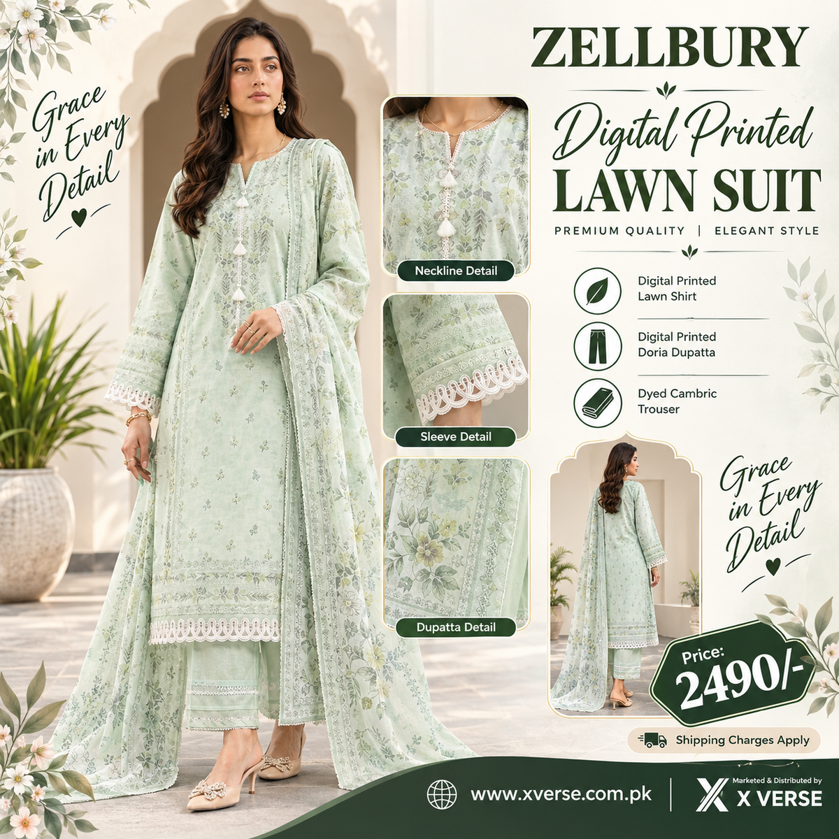 Zellbury Mint Fresh Digital Printed Lawn Suit – Grace in Every Detail