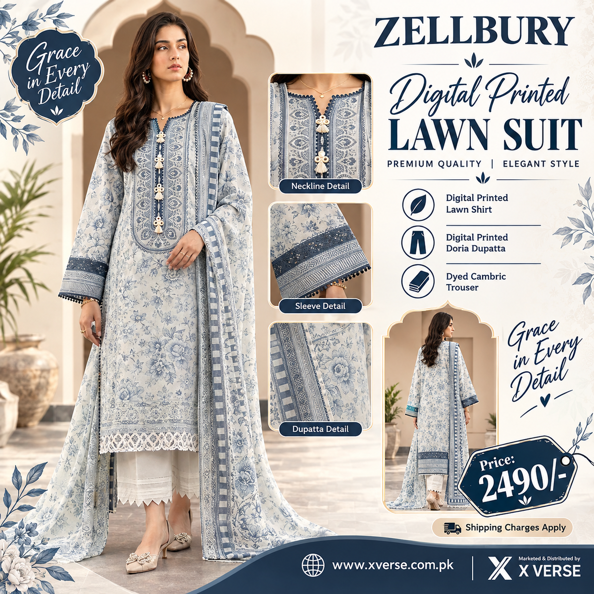 Zellbury Digital Printed Lawn Suit – Grace in Every Detail