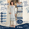 Zellbury 3 Piece Off-White & Blue Cotton Suit – Digital Printed Shirt, Dupatta & Trouser | WULC26E34220